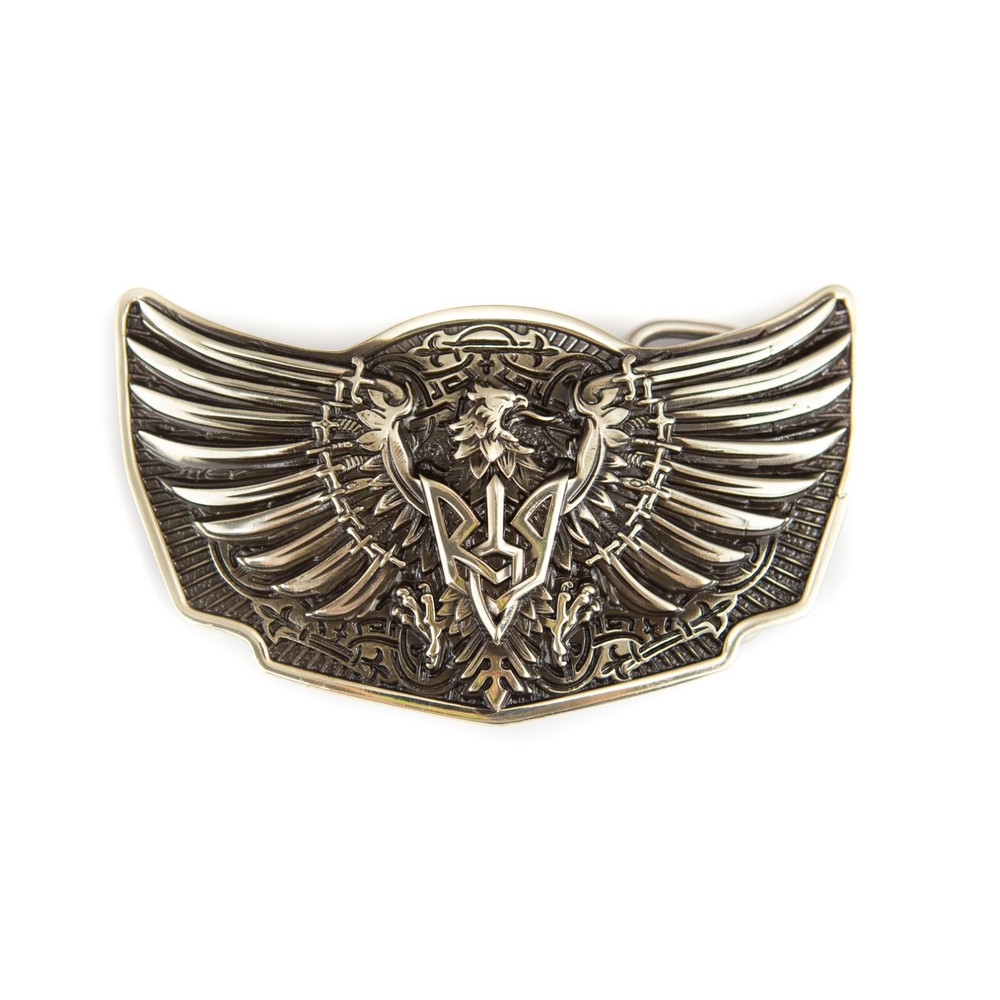 Geman silver buckle Eagle with sword, heraldic eagle, winged heraldry falcon