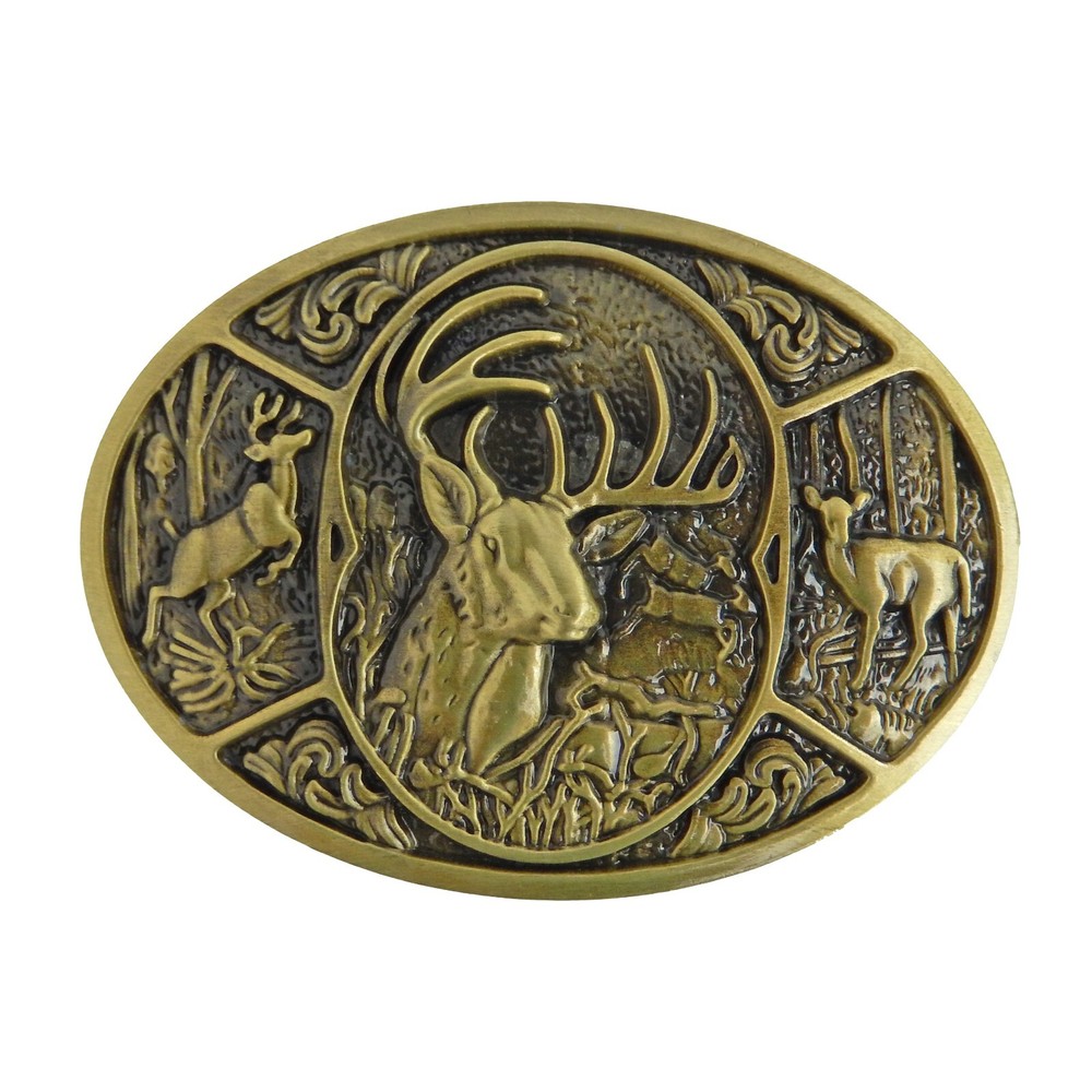 Men&rsquo;s Deer Belt Buckle Bucks Hunter Antique Bronze Tone Western Fits 1.5&Prime; Belt