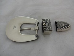 Antiqued Manzanillo 3 Piece Belt Buckle Loop Tip Hansen Western Silver Plate New