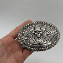 Cowboy Till Death Western Skull Belt Buckle Silver Tone Crumrine Floral Men&rsquo;s
