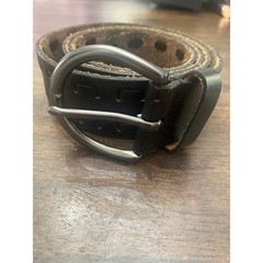 Black Genuine Leather Woven Cutout Belt Gunmetal Horseshoe Buckle Mens Womens