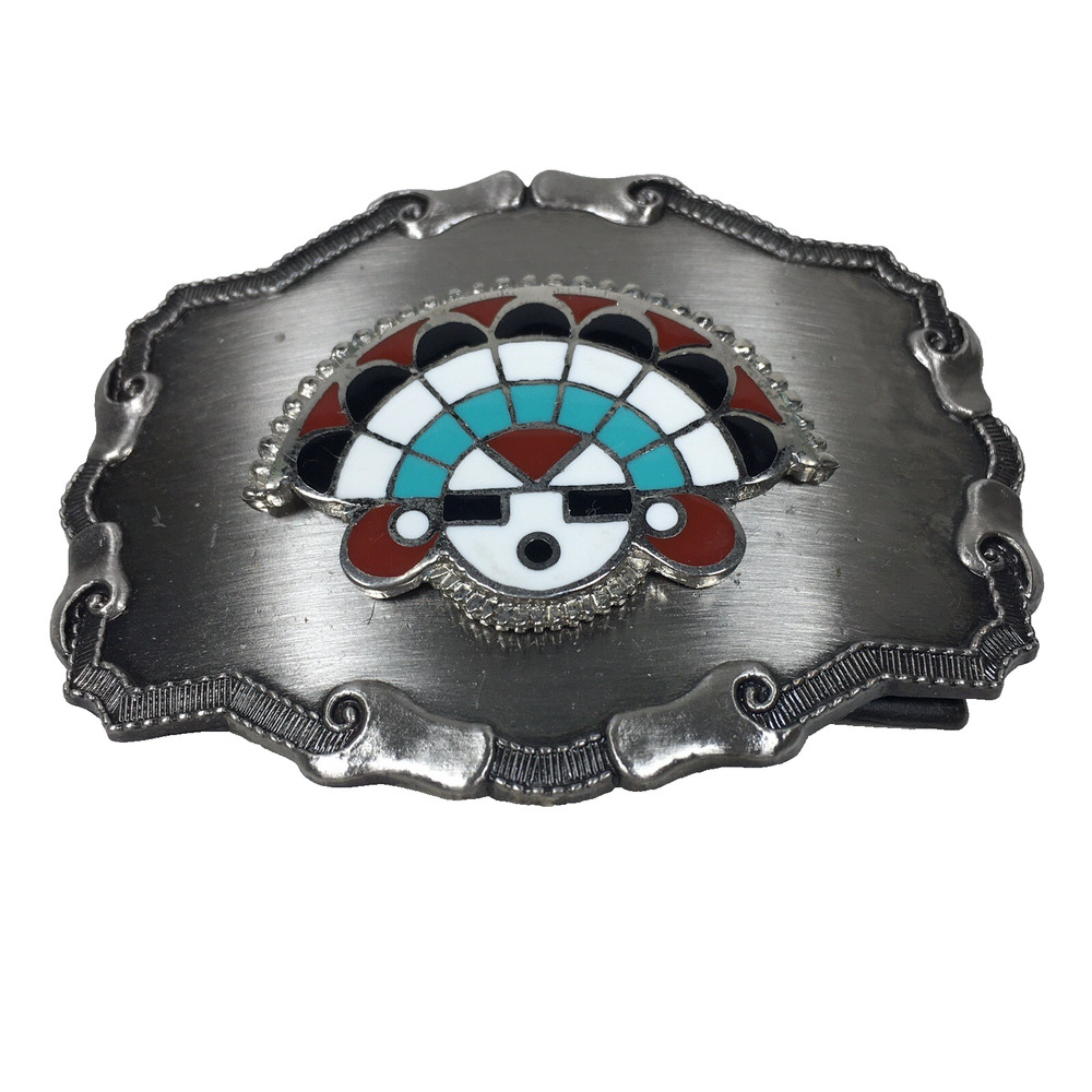 Men&rsquo;s Belt Buckle Enamel Sun Face Southwestern Tribal Style Blue Red Black