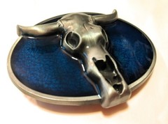 ✖ WESTERN Skull Cowboy Rodeo Style ✖ Belt Buckle Buck ✖ blue antique silver