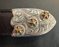 Sterling Silver 3-Piece Engraved Bronco Buckle Set 1” Belt. UNMARKED GARCIA