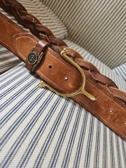 Tory Brown Bridle Leather / Spur Equestrian Brass Buckle Sz 38 – Braided Leather