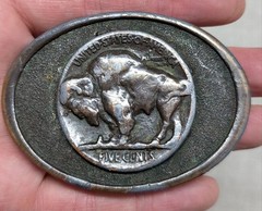 1970s vintage BUFFALO NICKEL belt buckle BRONZE heavy brass WESTERN cowboy