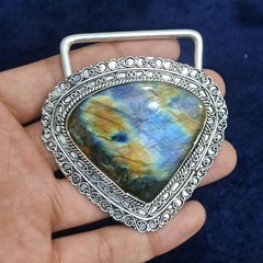 Labradorite Belt Buckle Silver Plated Handmade Western Cowboy Gemstone Buckle