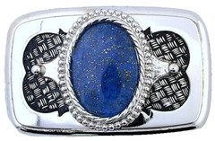 Silver Color Black Weave 40×30 Oval Lapis Cabochon Gem Belt Buckle EPBB123/3523
