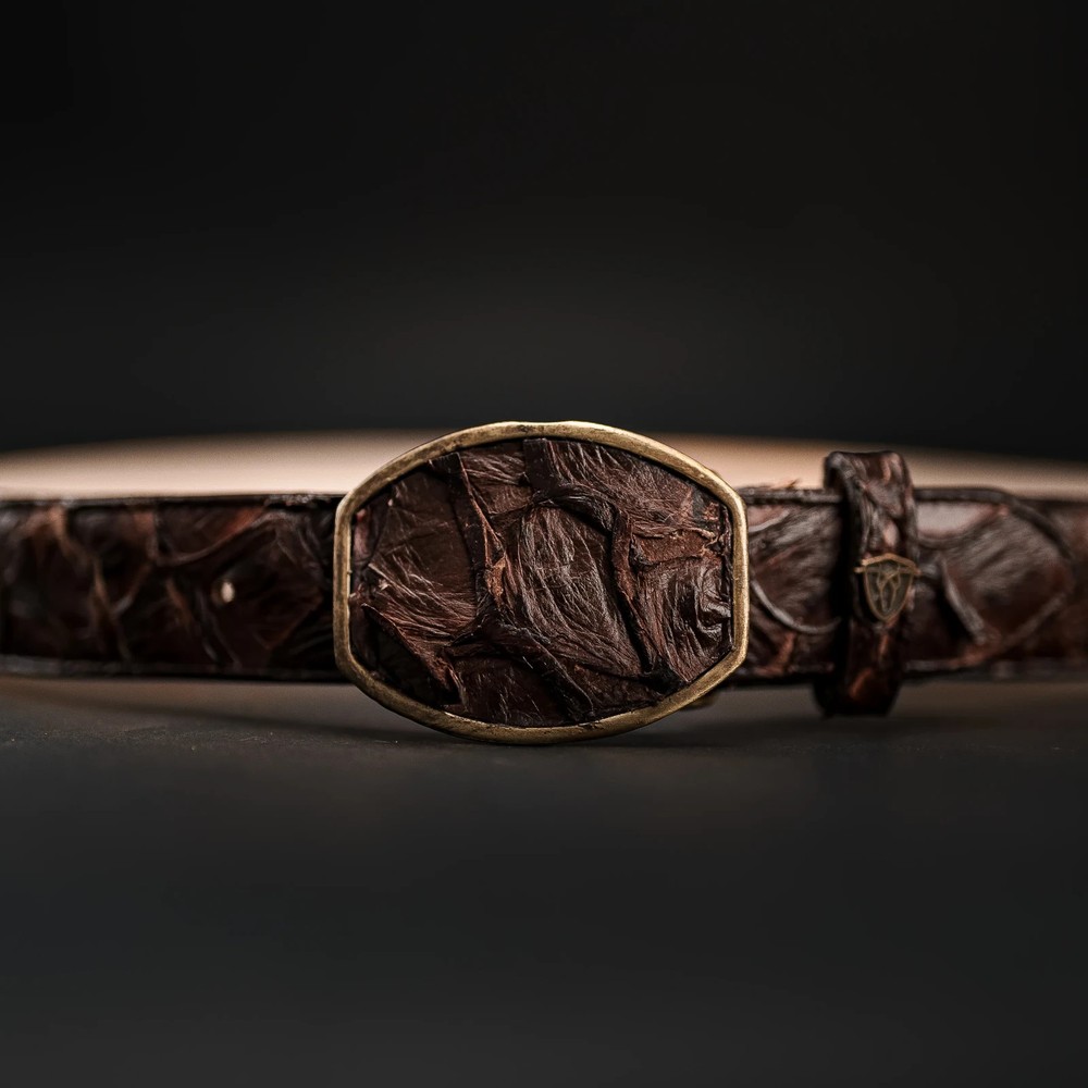 Genuine Exotic Pirarucu Monster Fish Western Belt with Removable Buckle – Brown