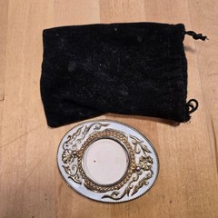 Floral Scroll Photo Holder Belt Buckle Mens White Gold Western Metal Oval