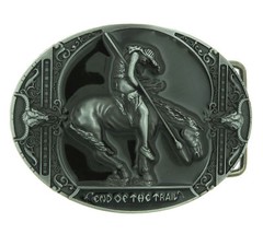 End of Trail American Indian on Horse Western Black Enamel Belt Buckle