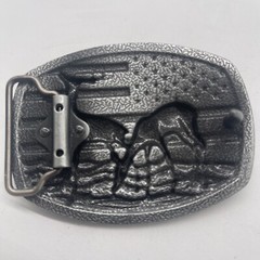 Deers And American Flag Belt Buckle: For 1 1/2” Wide Belt (not Included)