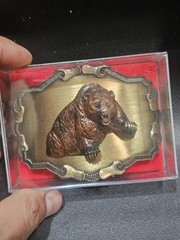Vintage Raintree 3D Grizzly Bear Brass Buckle Outdoors Wildlife Western USA V8