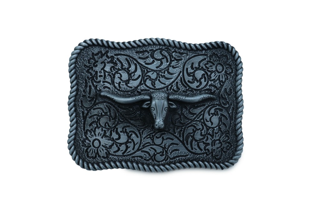 Men Buckle Silver Metal Bull Square Western Cowboy Casual Texas Long Horn Cow TX