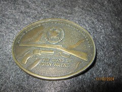 Vintage Brass Belt Buckle NRA MEMBER COMMEMORATIVE The Guns of John Wayne