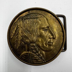 Vintage Baron Buckles Solid Brass Native American Chief Belt Buckle 416 Round