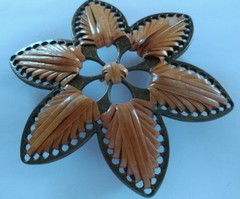 FLOWER STAR FISH BROWN STITCHED WEAVED LEATHER LIKE DESIGN WESTERN BELT BUCKLE