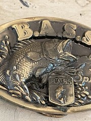 Vintage Spirit of ‘96 B.A.S.S Brass Color Belt Buckle Oval Bass Fishing USA