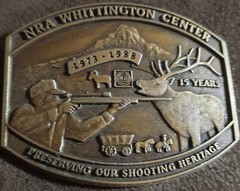 1988 NRA WHITTINGTON CENTER BELT BUCKLE 15 Year Brass USA 3.5×2.75&Prime;