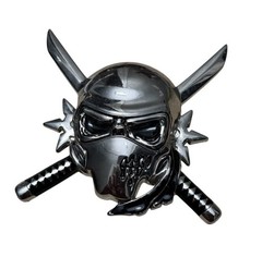 Skull Belt Buckle Skeleton Metal Gothic Tattoo Halloween Costume Crossed Swords