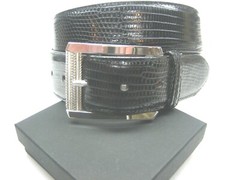 STERLING SILVER 925 BUCKLE WITH GENUINE LIZARD 1-3/8&Prime; BELT MADE IN U.S.A.