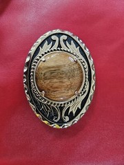 Brown Stone Goldtone Floral Etched Metal Belt Buckle Accessory
