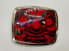 Samurai Video Game Cyberpunk Oni Mask Red Black Enamel Belt Buckle