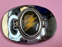 Lightning Bolt Strike Electric Shock Flash on Centered Cabochon Oval Belt Buckle