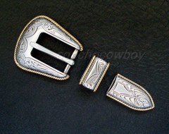 WESTERN ANTIQUE GOLD ROPE EDGE ENGRAVED BELT BUCKLE SET FITS 3/4&Prime; BELT