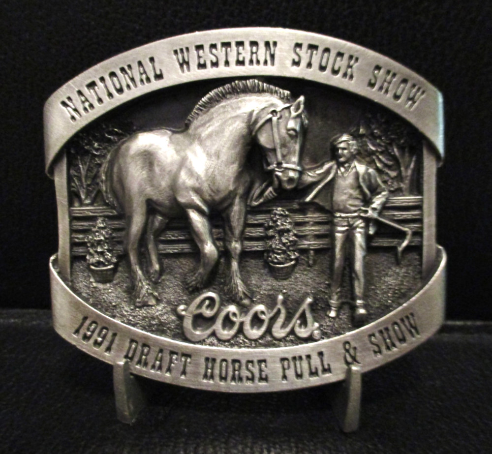 Coors Beer National Western Stock Show Belt Buckle 1991 Draft Horse Pull Show LE