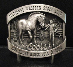 Coors Beer National Western Stock Show Belt Buckle 1991 Draft Horse Pull Show LE
