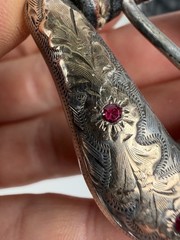Vintage Handmade .925 Sterling Silver 10k Gold Ruby Set Belt Buckle Set 1940s