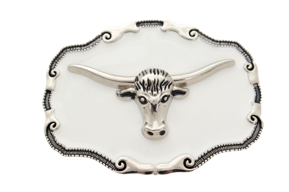 New Men Silver Metal Western Fashion Bull Belt Buckle Texas Long Horn Cow Bling