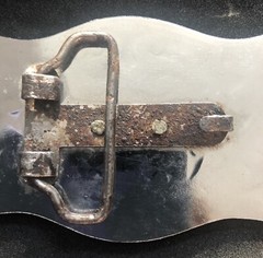 Vintage Western Style Chrome Belt Buckle with Applied Brass Bucking Bronco Horse