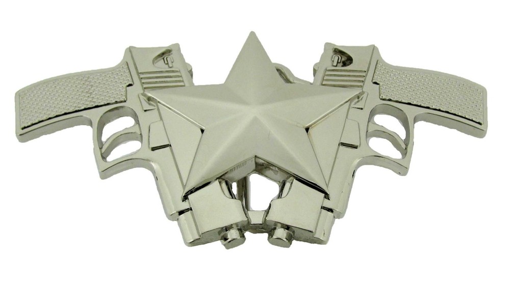 Star Guns Belt BuckleTexas Rodeo Silver Metal Western New Men Women Fashion Big