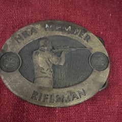 NRA Member Rifleman Oval Metal Belt Buckle Gold Tone Interchangeable Fits 1.5in