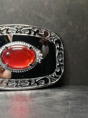 Western Red Stone Silver Belt Buckle