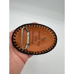 Don Johnson Handcrafted Snakeskin Leather Whipstitch Oval Belt Buckle Brown Tan