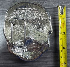 Skull Belt Buckle Wearing Sunglasses Silver Finish Clear Stone