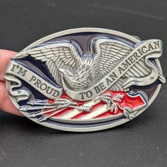 Patriotic Belt Buckle Metal Enamel Eagle American Flag Cast Silver Toned USA