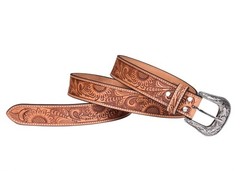 Affilare Tooled Genuine Leather Sunflower Design Western Belt With 38, Tan