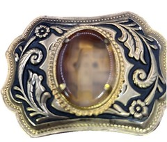 GOLD Western Belt Buckle With Polished Stone