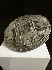 Vintage American Trucker 1998 Pewter Belt Buckle Siskiyou Semi Truck Eagle USA