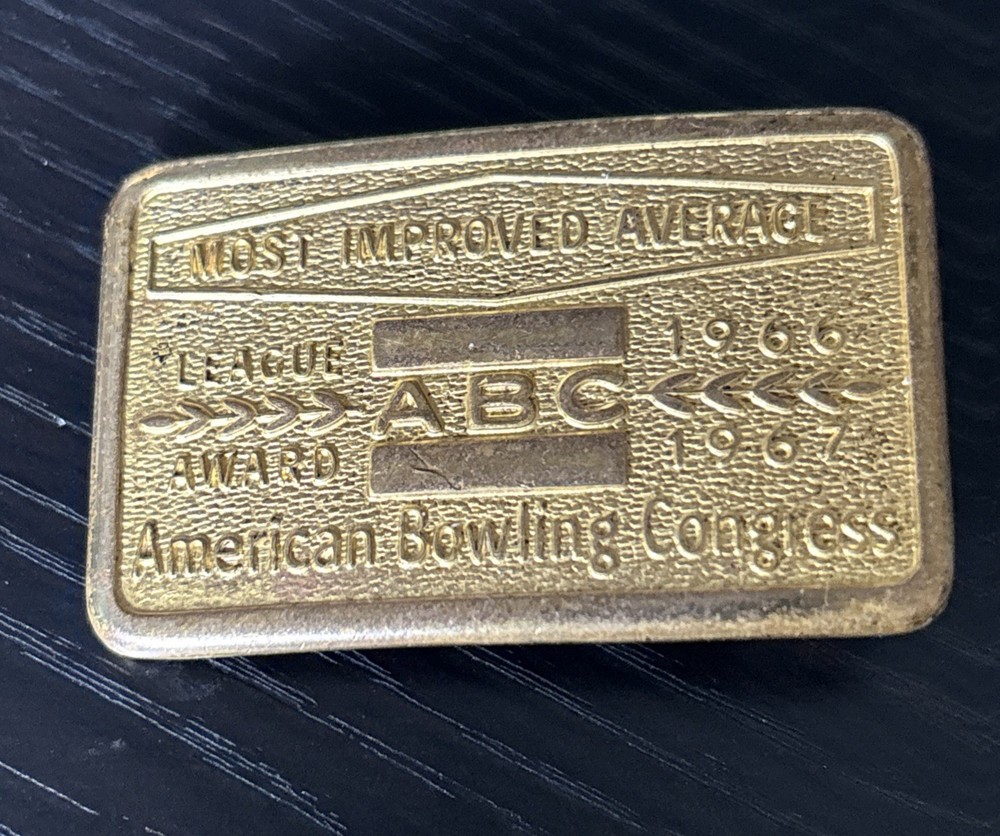 Vintage American Bowling Congress ABC 1966 1967 Most Improved Award Belt Buckl