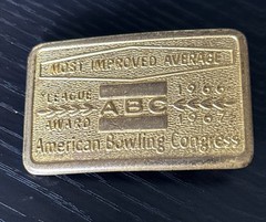 Vintage American Bowling Congress ABC 1966 1967 Most Improved Award Belt Buckl