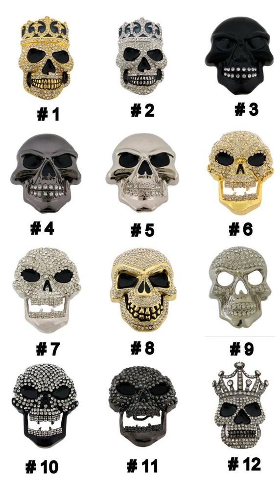 Skull Belt Buckle Men Women Blinged Out Gold Metal Halloween Party Costume Big