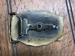 Vintage Brass Belt Buckle-AIW Allied Industrial Workers Union Hit Line