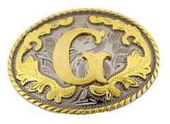 INITIAL G LETTER g MEN WOMEN RODEO REALLY COWBOY STYLE GOLD METAL BELT BUCKLE