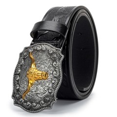 Eohak Western-Cowboy-Belts for Men Women Floral-Engraved-Belt Medium, Black