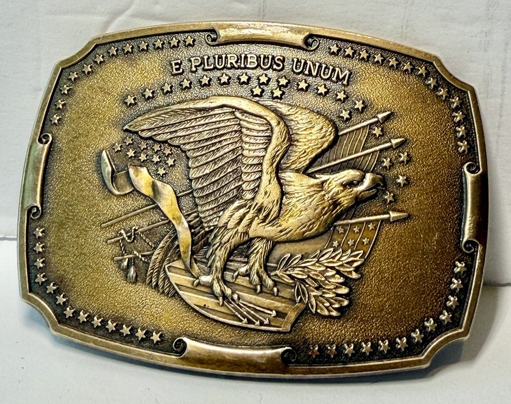 Eagle Belt Buckle E Pluribus Unum Patriotic Vintage Americana Brass Tone